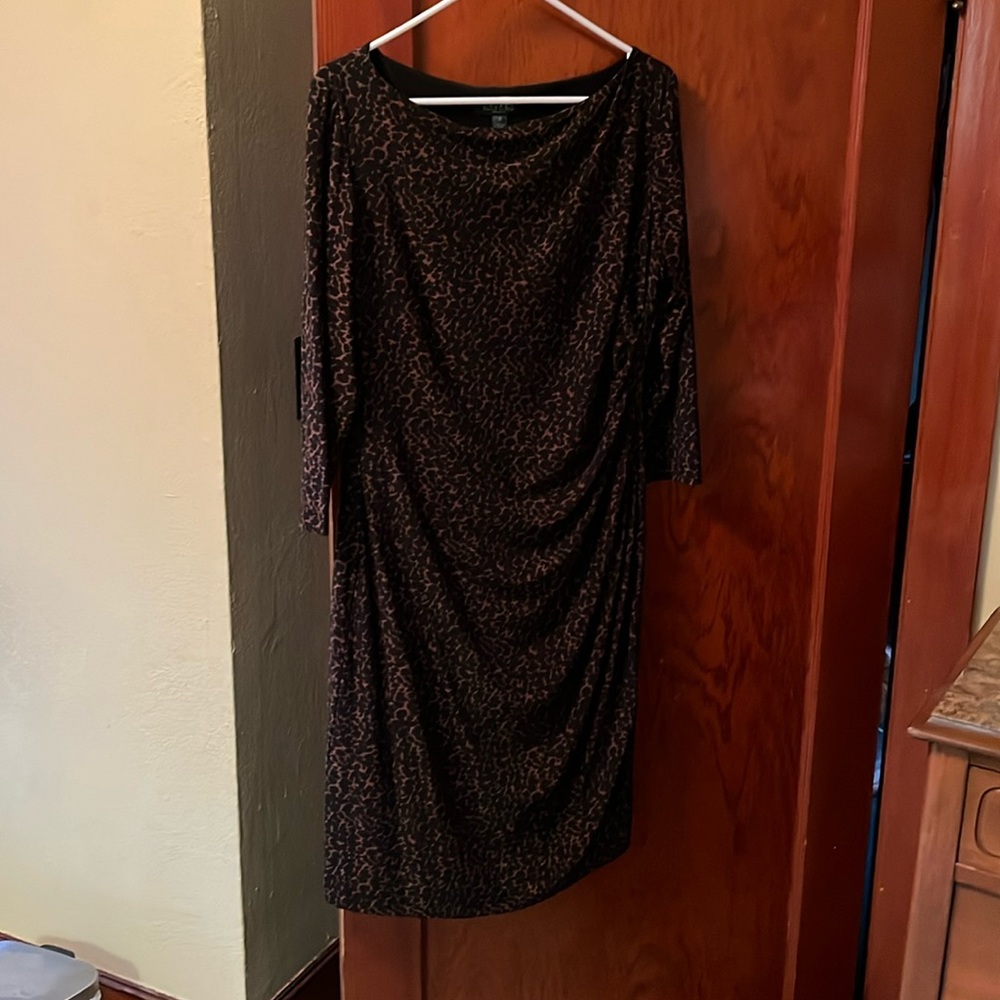 Black & Brown Speckled Lauren by Ralph Lauren 3/4 Sleeve, Knee-Length Dress